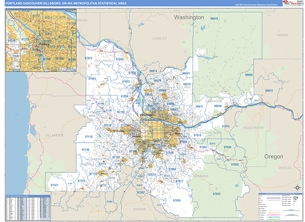 Portland-Vancouver-Hillsboro Metro Area Wall Map